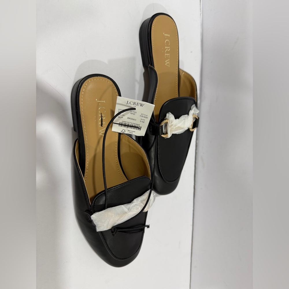 J.Crew Black Leather Horsebit Mule Loafers Gold Hardware Slip On Size 5 NWT - Picture 4 of 7